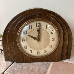 Telechron Mantel Clock Wood Art Deco Electric Round Arches Glass Tested Works